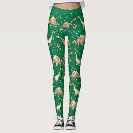 Leggings Noël vert Dinosaur Père Noël (Devant)