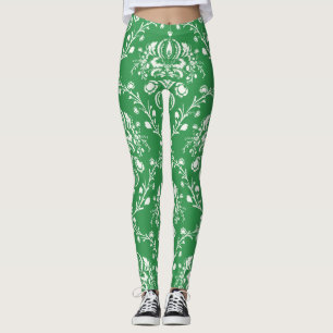 Leggings Noël Vert et Blanc Damas