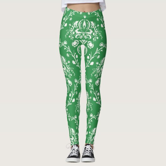 Leggings Noël Vert et Blanc Damas (Devant)