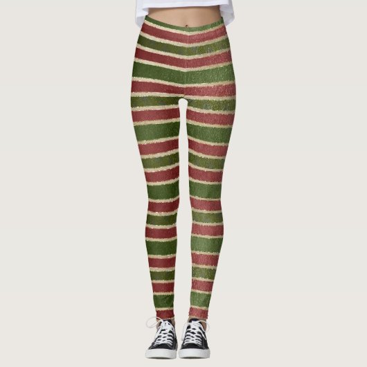 Leggings Noël Vert, Or et Elfe Rouge (Devant)