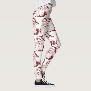 Leggings Noël vintage, joyeux Père Noël en rouge rétro