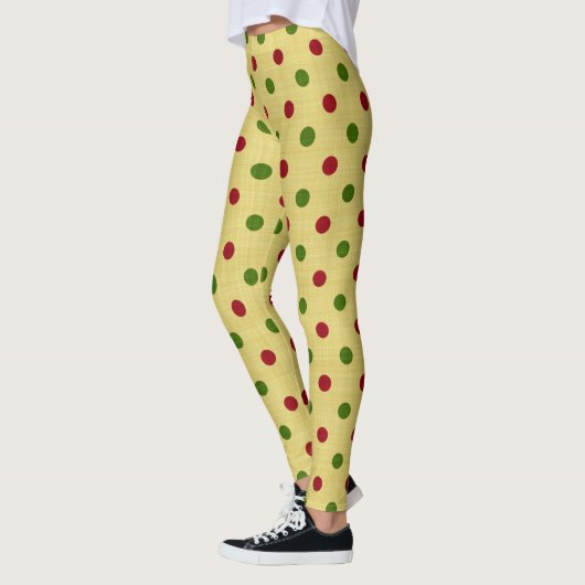 Leggings Noëls rouges et verts Retro Polka Dot (Gauche)