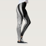 Leggings Noir & Argent Floral Damas Conception géométrique<br><div class="desc">Elégant damas vintages à fleurs noir et gris argenté,  dans un design géométrique avec bandes décoratives. Vous pouvez demander ce design dans votre couleur préférée.</div>