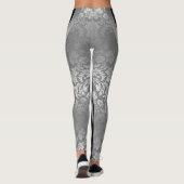 Leggings Noir & Argent Floral Damas Conception géométrique (Dos)