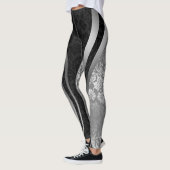 Leggings Noir & Argent Floral Damas Conception géométrique (Gauche)