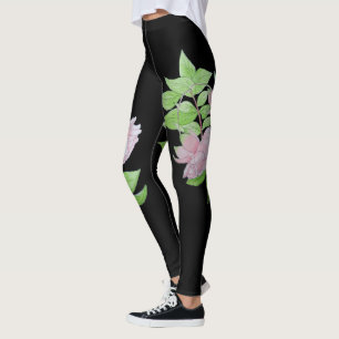 Leggings noir avec audacieuse grande fleur rose motif flora