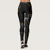 Leggings Noir avec feuille d'or motif en marbre (Dos)