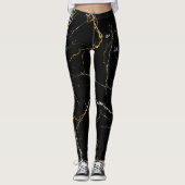 Leggings Noir avec feuille d'or motif en marbre (Devant)