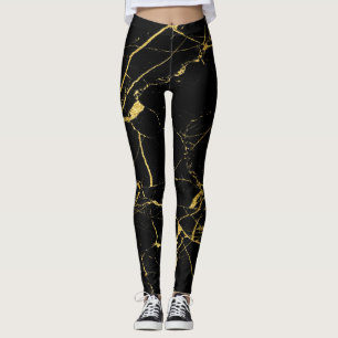 Leggings Noir avec Motif en marbre à huile d'or