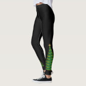 Leggings Noir avec pattes d'arbre de Noël vert (Gauche)