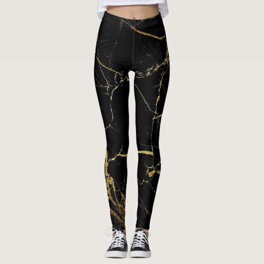 Leggings Noir avec pattes d'huile d'or (Devant)