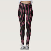 Leggings Noir avec rose rose rose et Motif rayé (Devant)