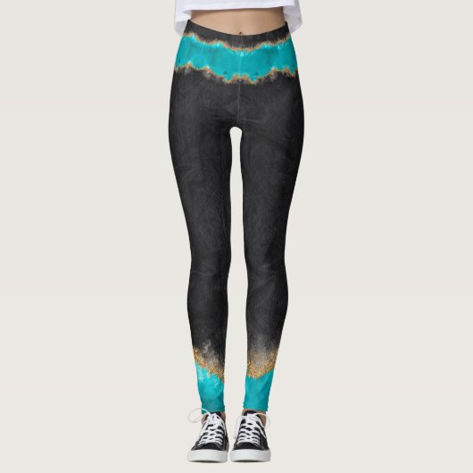 Leggings Noir avec Turquoise et or (Devant)
