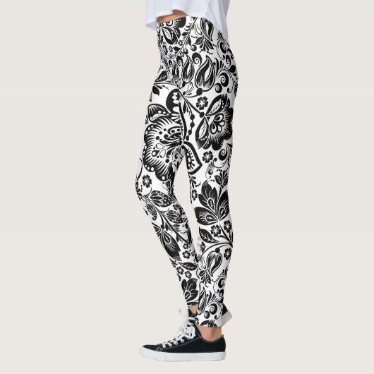 Leggings Noir & Blanc Baroque Floral Damas (Gauche)