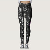 Leggings Noir blanc damas abstrait motif Monogramme (Devant)