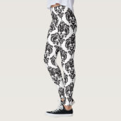 Leggings Noir & Blanc Damask Chic Moderne Motif élégant (Gauche)