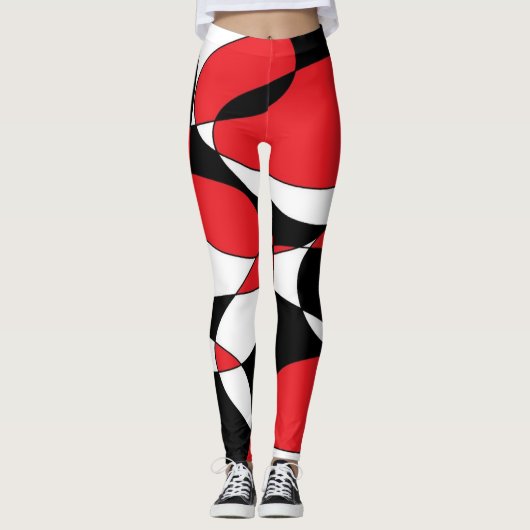 Leggings Noir, blanc et rouge elliptique (Devant)