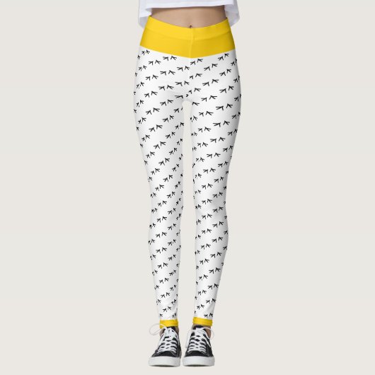 Leggings Noir & Blanc Fou Poulet Pied Imprimés Pop Jaune (Devant)