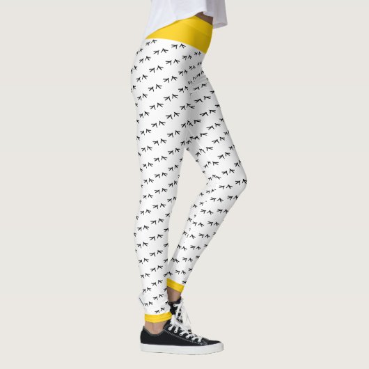 Leggings Noir & Blanc Fou Poulet Pied Imprimés Pop Jaune (Droite)