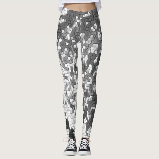 Leggings Noir blanc gris gris Motif unique (Devant)