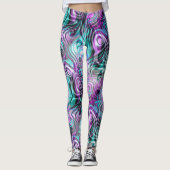 Leggings Noir blanc rose violet Aqua Turquoise Fractées (Devant)