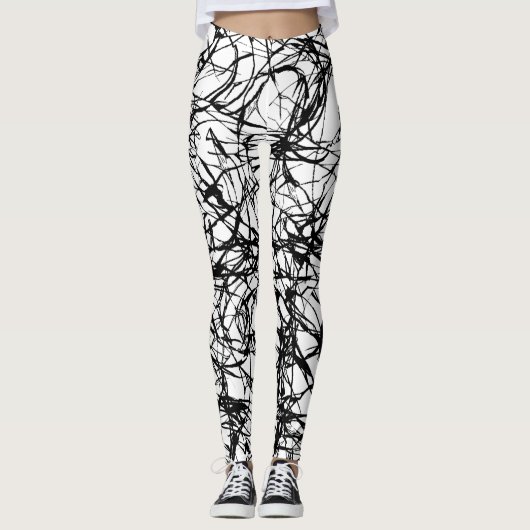 Leggings Noir Blanc Simple Abstrait Brut (Devant)