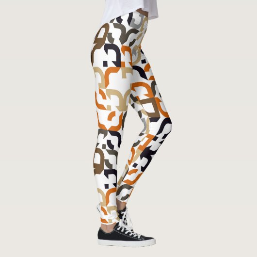 Leggings Noir Brown Beige Orange Midsiècle Art Motif (Droite)