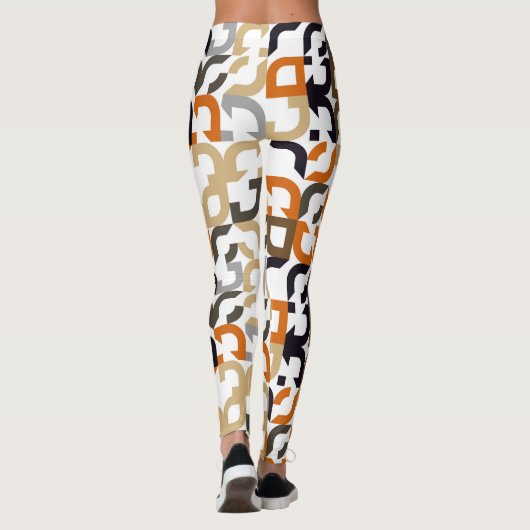 Leggings Noir Brown Beige Orange Midsiècle Art Motif (Dos)
