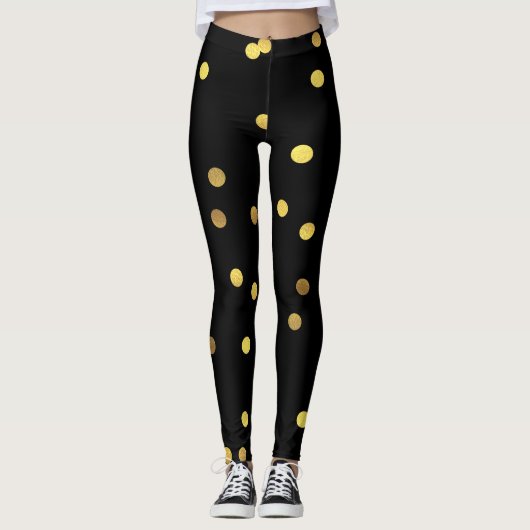 Leggings Noir chic de confettis de feuille d'or (Devant)