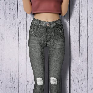 Leggings Noir Denim Distressed Knee Skinny Jeans