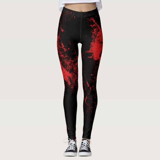 Leggings Noir éclaboussé par rouge (Devant)