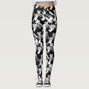 Leggings Noir et blanc avec des taches motif d'amour