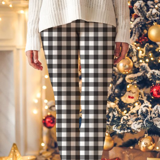 Leggings Noir et blanc Buffalo Plaid Noël