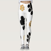 Leggings Noir et blanc canin bronzage d'empreinte de patte (Devant)