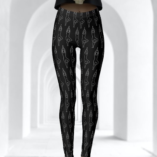 Leggings Noir et Blanc Chalk Outline Yoga Pose Motif