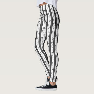 Leggings Noir et blanc gris vintage rayé avec des roses