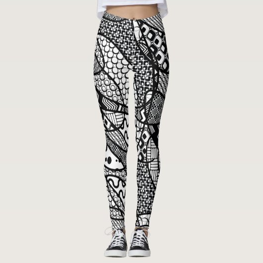 Leggings Noir et blanc modelés, fou, génial, unique (Devant)