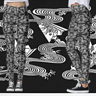 Leggings Noir et blanc "Motif japonais des fans"