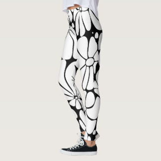 Leggings Noir Et Blanc Retro les années 70 Design Graphique