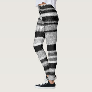 Leggings noir et blanc shabby chic tricoté rayures audacieu