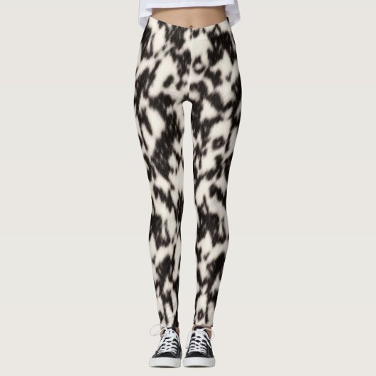 Leggings Noir et Crème Blanc Faux Fourrure animale (Devant)