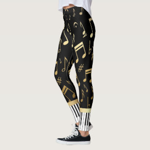 Leggings Noir et or de notes musicales et de clés de piano