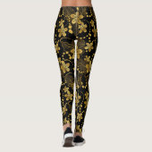Leggings Noir et or feuilles tropicaux & fleurs motif (Dos)