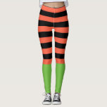 Leggings Noir et orange barre l'amusement inférieur vert<br><div class="desc">Noir et orange barre les guêtres inférieures vertes de Halloween d'amusement</div>