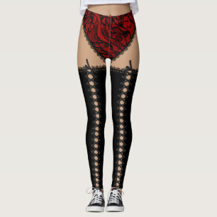 Leggings Noir et rouge lacez