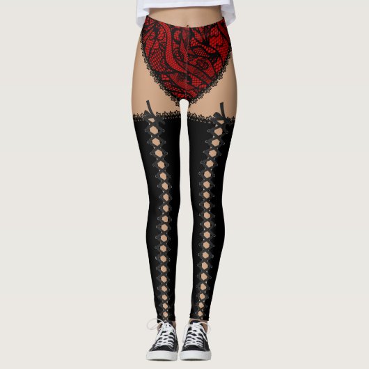 Leggings Noir et rouge lacez (Devant)