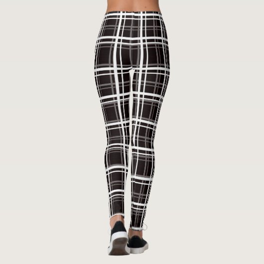 Leggings Noir Fenêtre Plaid Grid Stripes Design Motif (Dos)