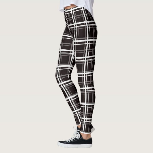 Leggings Noir Fenêtre Plaid Grid Stripes Design Motif (Gauche)
