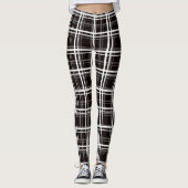 Leggings Noir Fenêtre Plaid Grid Stripes Design Motif (Devant)