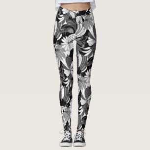 Leggings Noir floral tropical hawaïen de jungle de ketmie